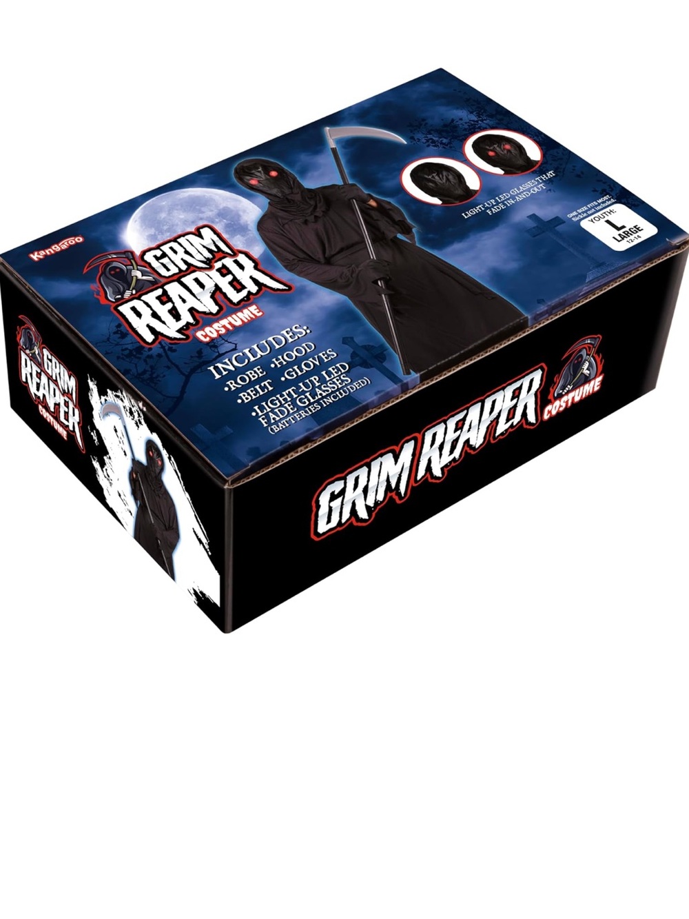 🆕 Kangaroo Youth Grim Reaper Costume - Death Demon Cosplay Dress Up - Large